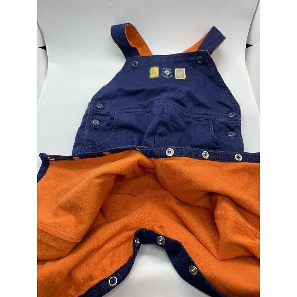 Gymboree Nautical Adventure 2pc Set Navy Blue Overalls & Orange Bodysuit 6-12 M